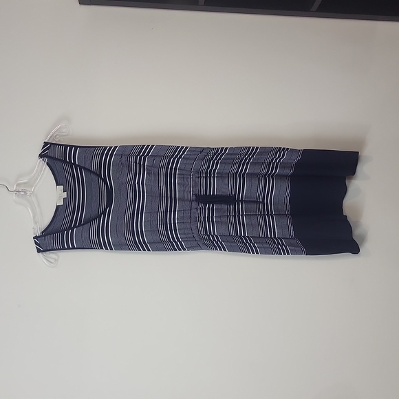 OLIVE & OAK Blue White Striped Sleeve Drawstring Waist Dress - Picture 3 of 9